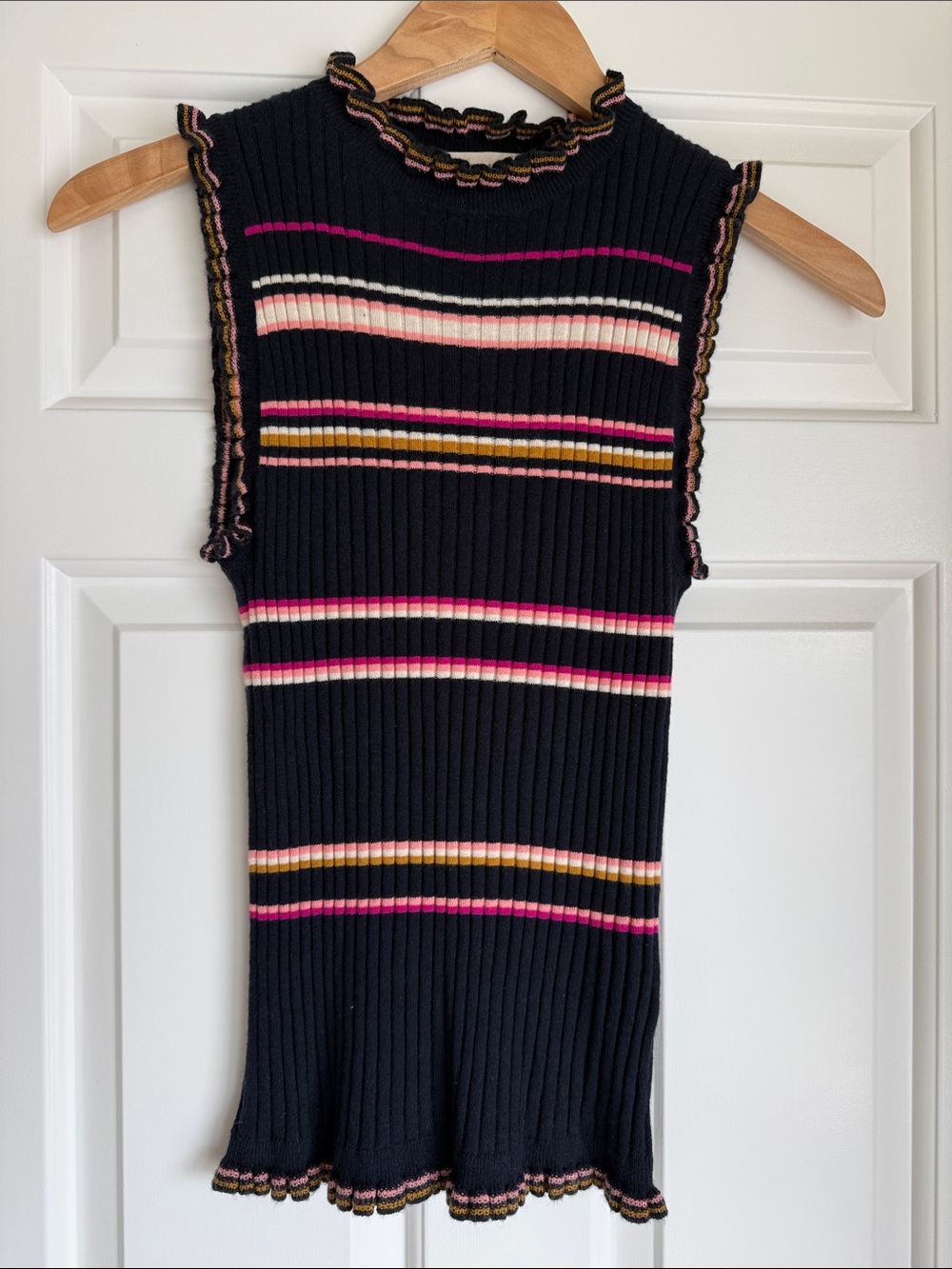 Rebecca Taylor - Navy Blue Knit Tank with Stripes. Size Small.